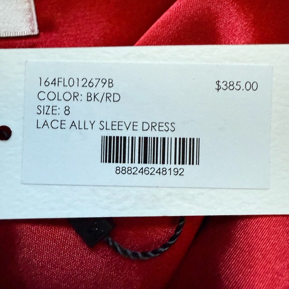NEW Milly Ally Lace Sleeve Dress Black Red Size 8 Lace Cocktail Dahlia NWT - Picture 8 of 10